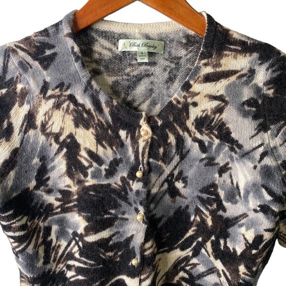 Beth Bowley Nordstrom Floral Watercolor Pearl Button Cardigan Lambs Wool Angora - Picture 3 of 16